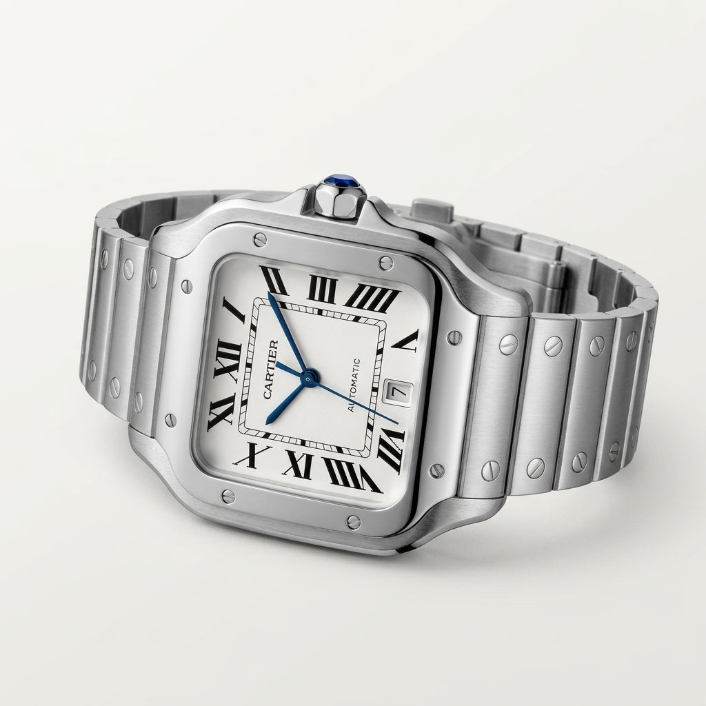 Cartier Style Luxury Automatic Analog Stainless Steel Square Dial Watch for Men