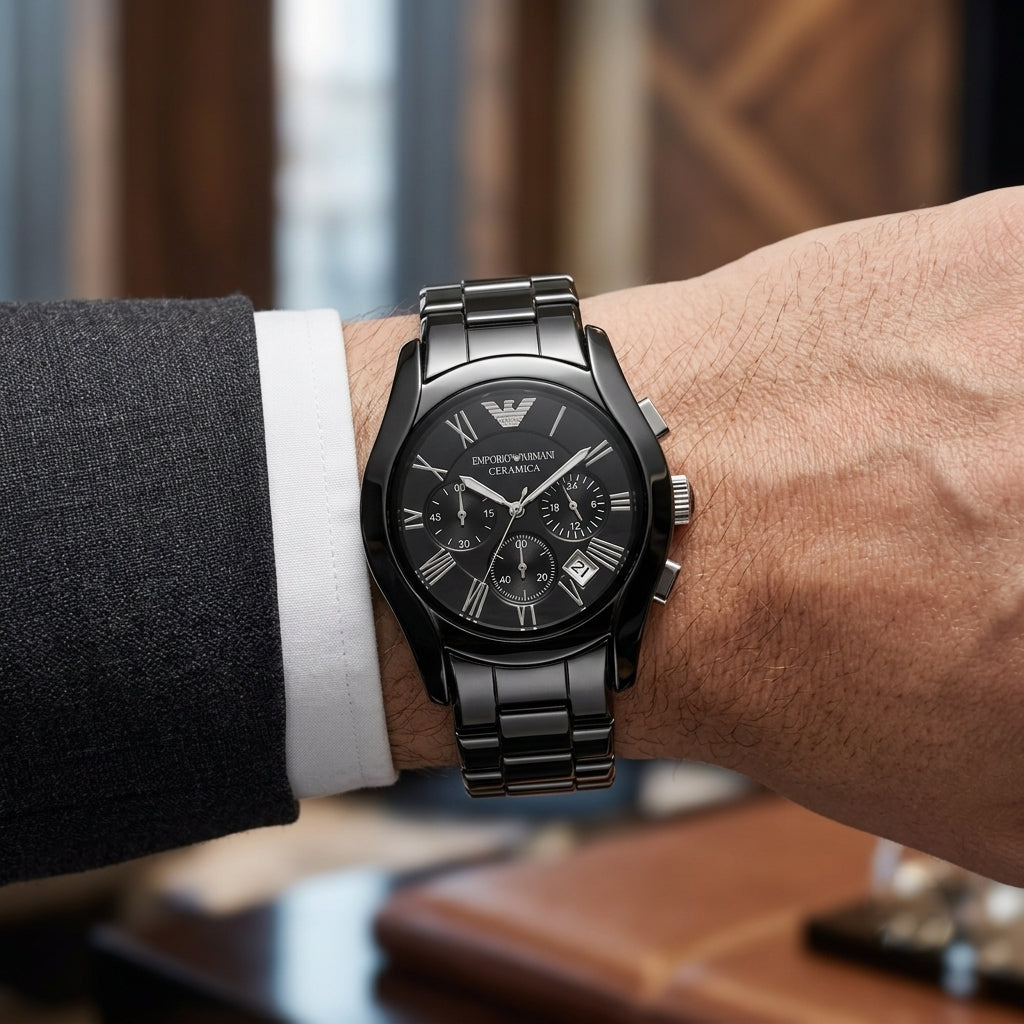 Black Ceramic Chronograph Analog Watch for Men with Date Display