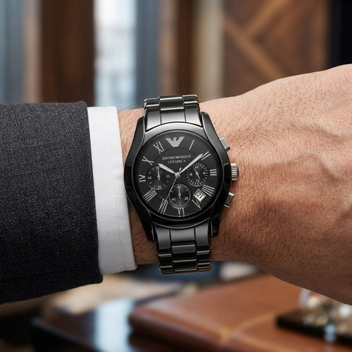 Black Ceramic Chronograph Analog Watch for Men with Date Display