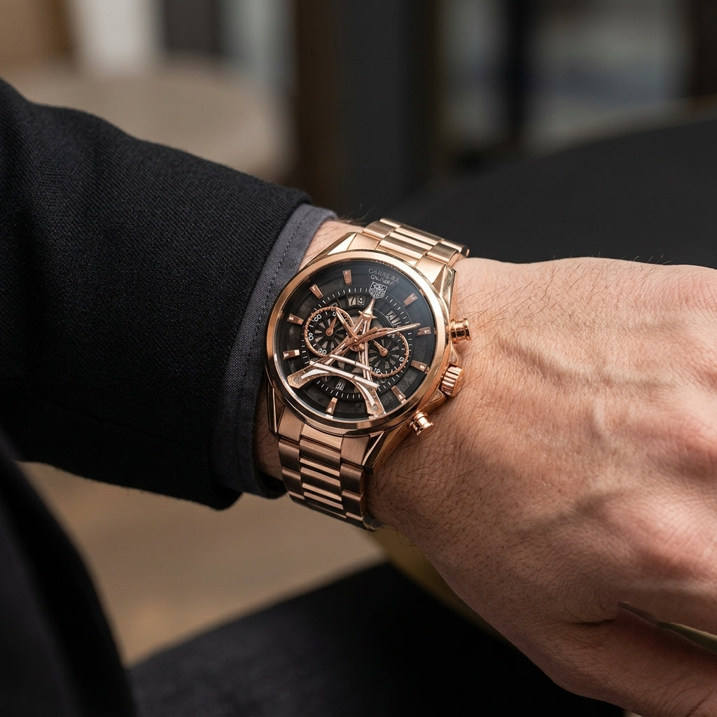Luxury Rose Gold Chronograph Men's Analog Stainless Steel Watch | Premium Fashion Wrist Watch