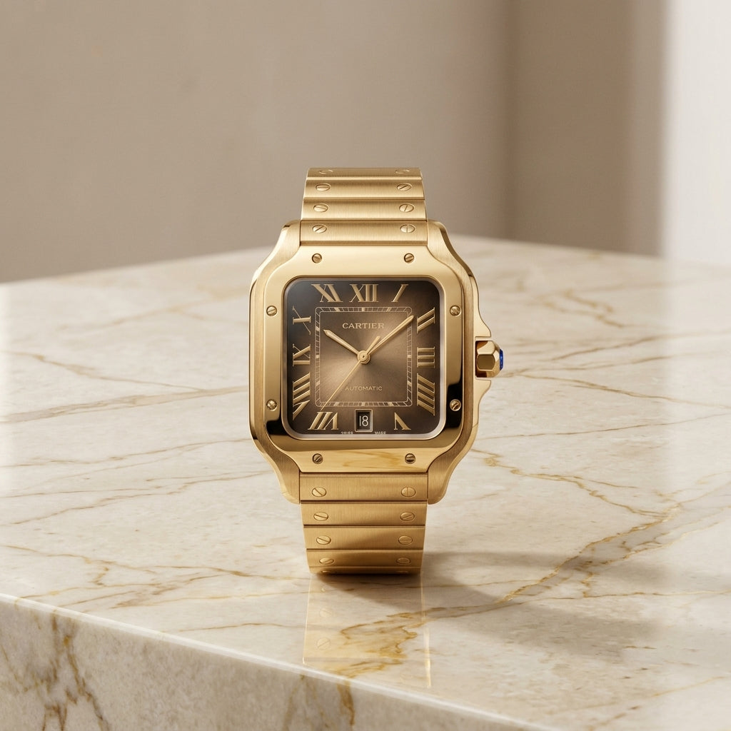 Luxury Gold-Tone Square Dial Analog Watch for Men