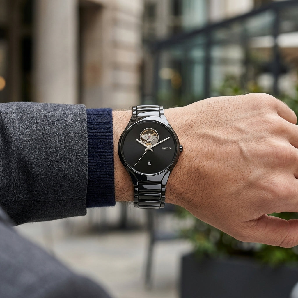 RADO Black Automatic Skeleton Watch for Men