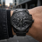 Men's Black Chronograph Analog Watch with Stainless Steel Bracelet & Date Display