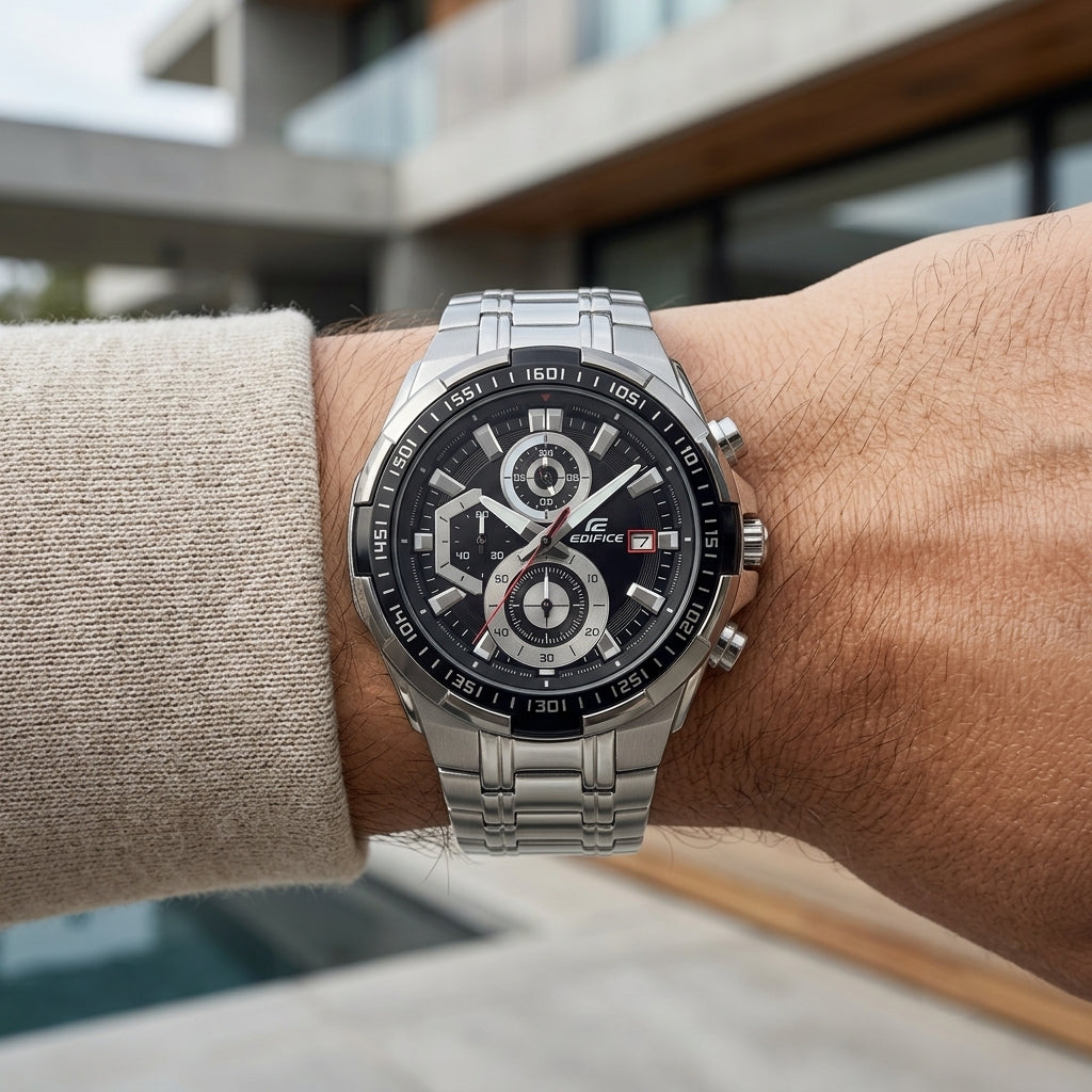 Men's Analog Chronograph Stainless Steel Black Dial Watch