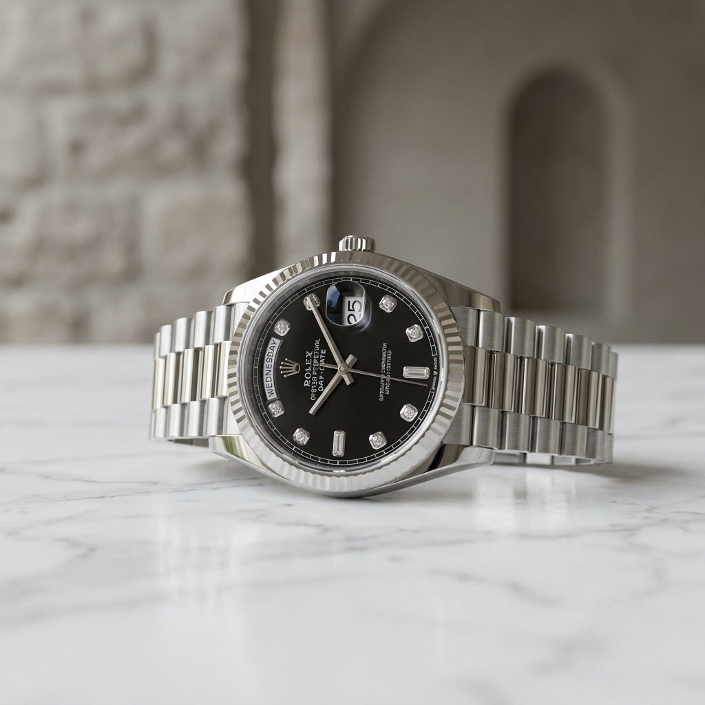 Luxury Silver Stainless Steel Automatic Day-Date Watch for Men