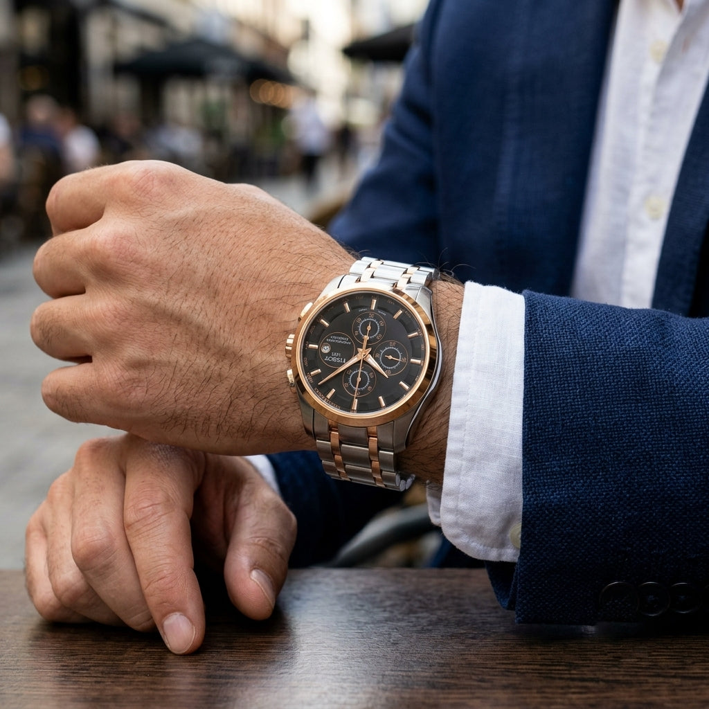 Tissot Two Tone Automatic Chronograph Watch Black Dial