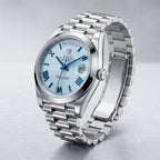 Luxury Day-Date Style Men’s Watch with Blue Dial & Stainless Steel Bracelet