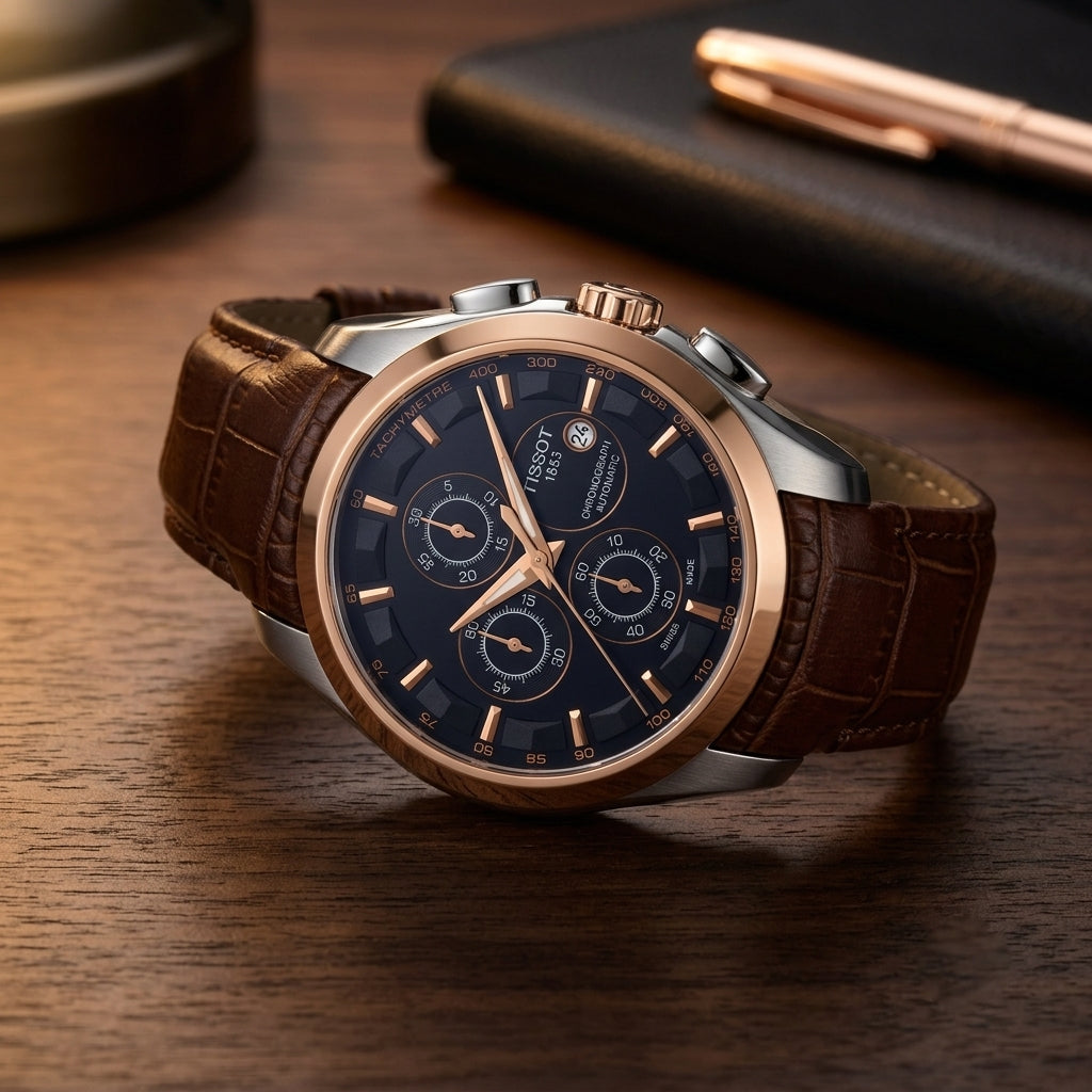 Men's Chronograph Automatic Watch – Brown Leather Strap