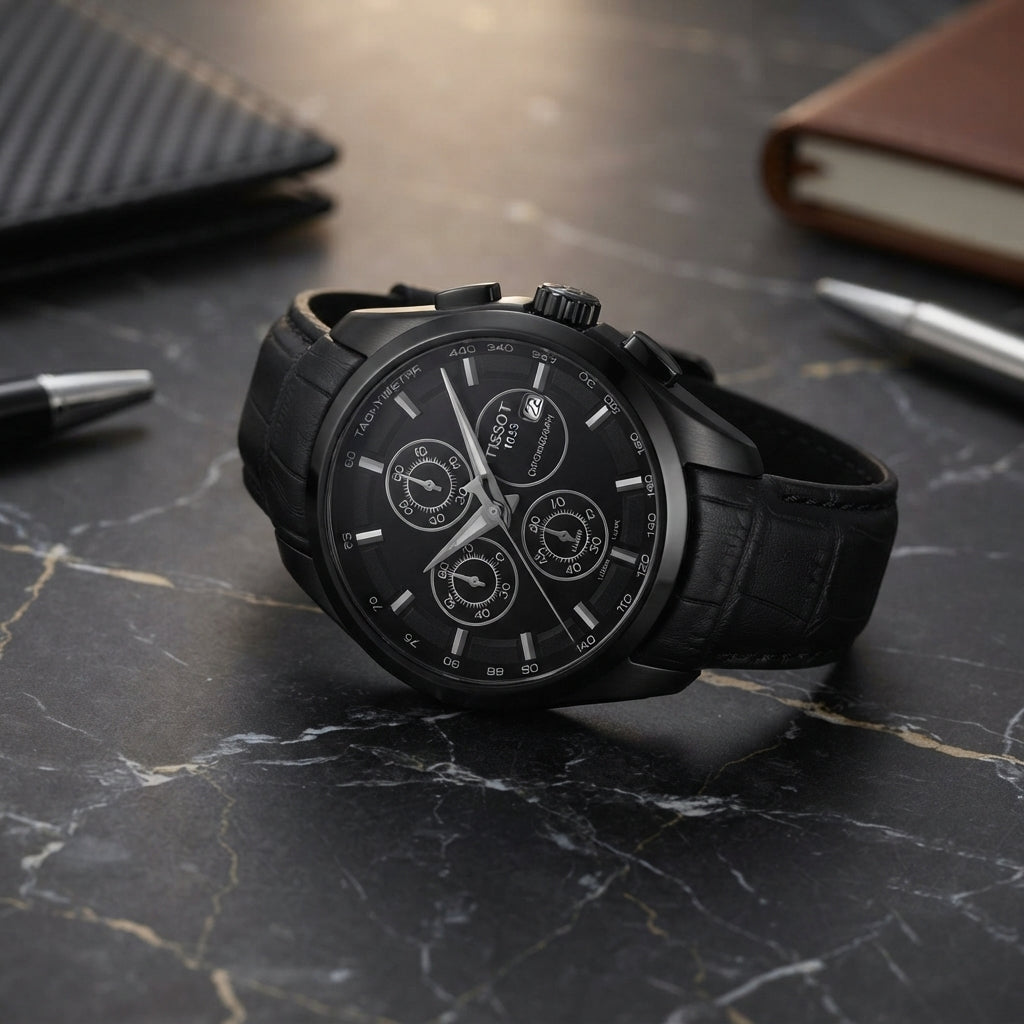 Tissot Black Chronograph Men’s Watch with Leather Strap
