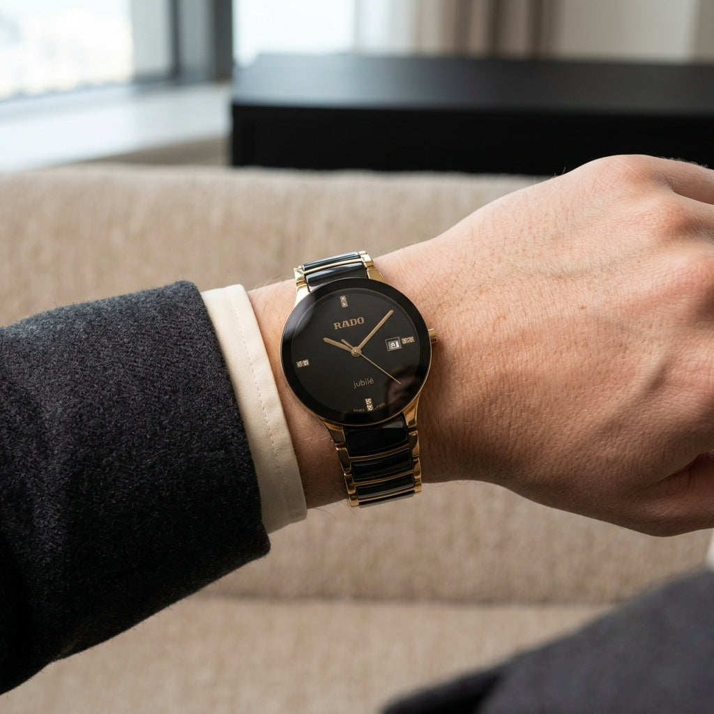 Elegant Black & Gold Analog Watch for Men | Luxury Classic Wrist Watch