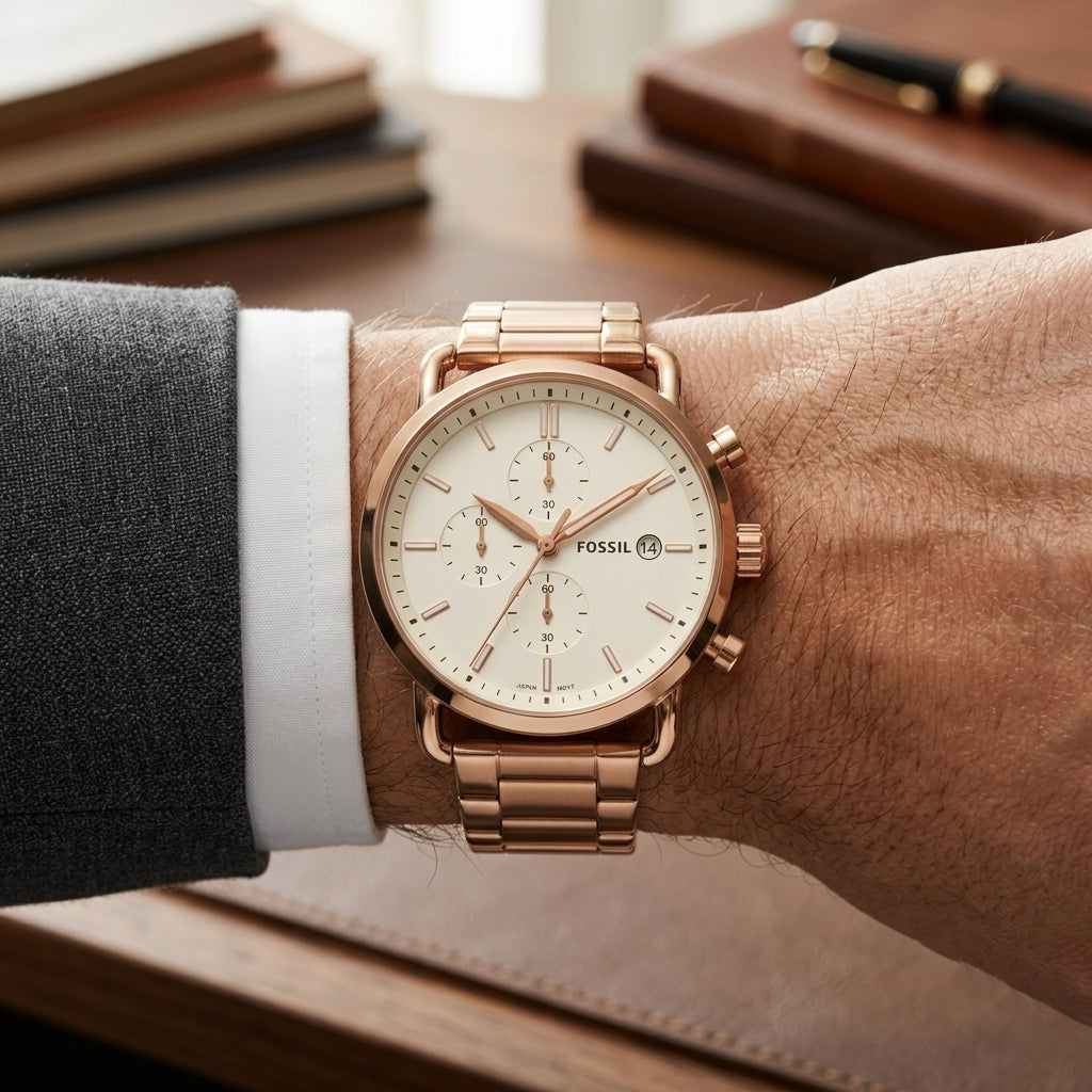 Rose Gold Chronograph Watch for Men – Stainless Steel Bracelet