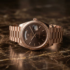 Rose Gold Luxury Automatic Watch – Brown Dial Day-Date Men's Wristwatch