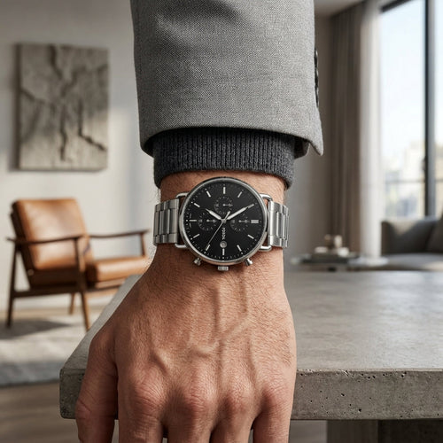 Fossil Black Dial Chronograph Stainless Steel Watch