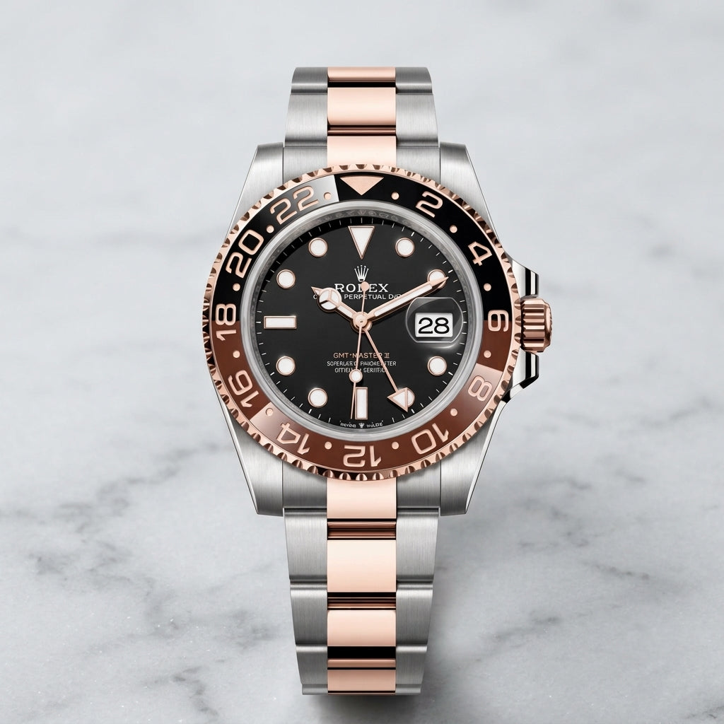 Luxury Two-Tone Rose Gold & Silver GMT Style Watch