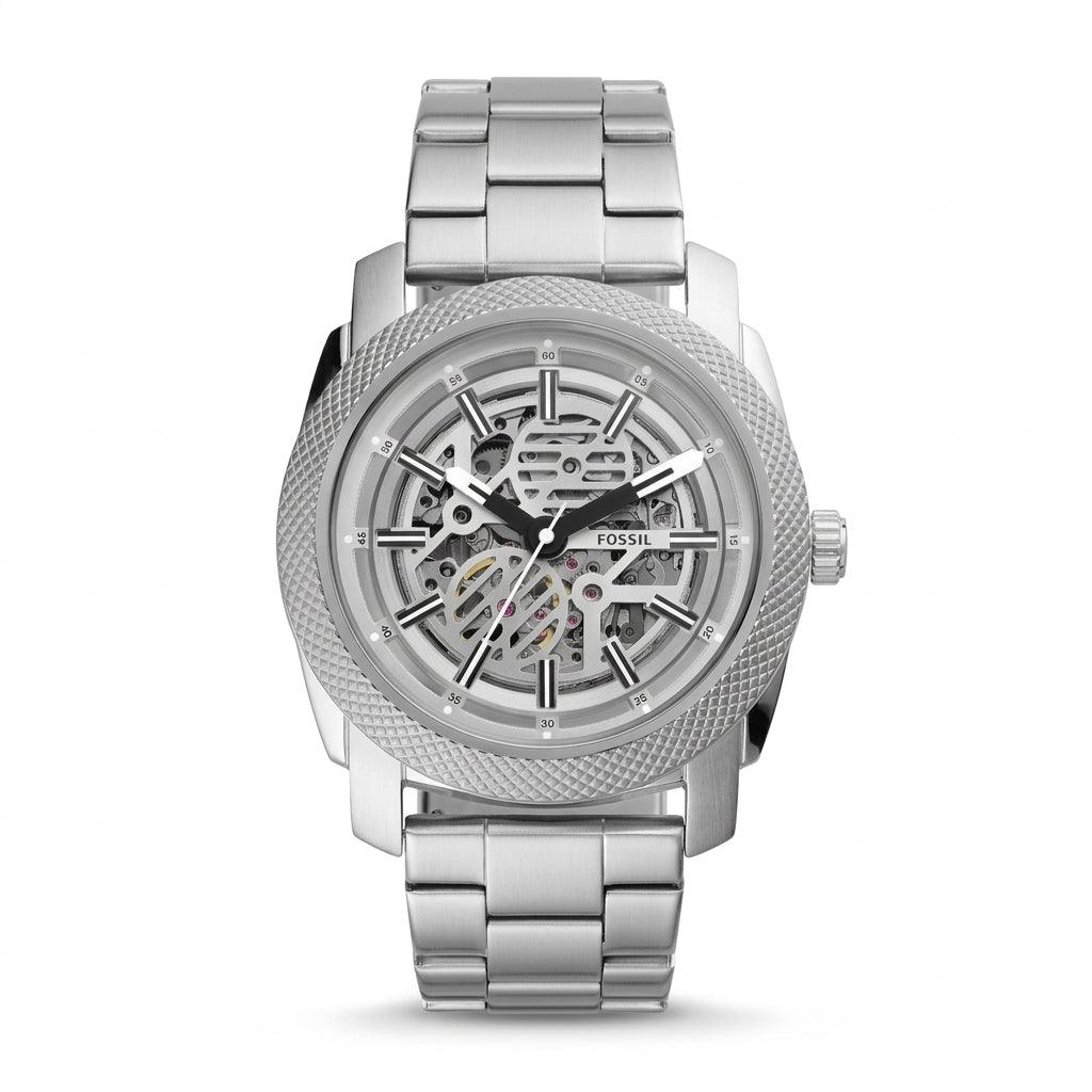 Fossil Silver Stainless Steel Skeleton Automatic Watch for Men