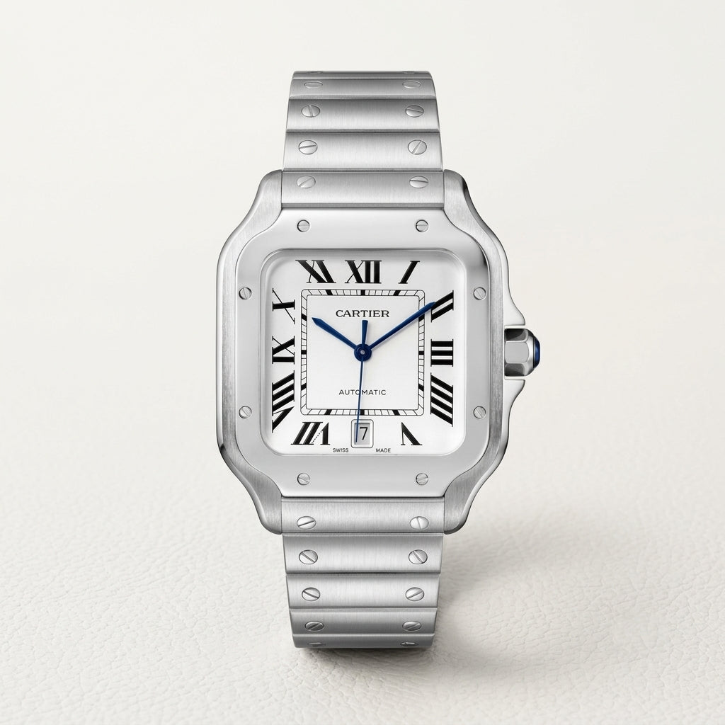 Cartier Style Luxury Automatic Analog Stainless Steel Square Dial Watch for Men