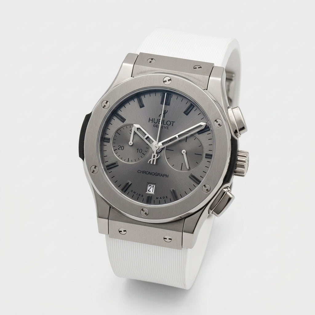 Men's Luxury Chronograph Watch with White Silicone Strap