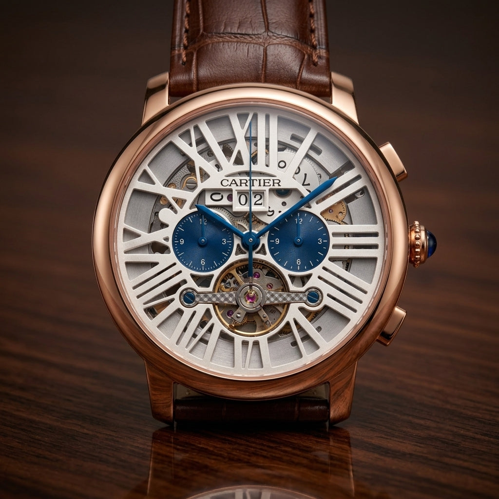 Luxury Men’s Skeleton Automatic Watch with Brown Leather Strap