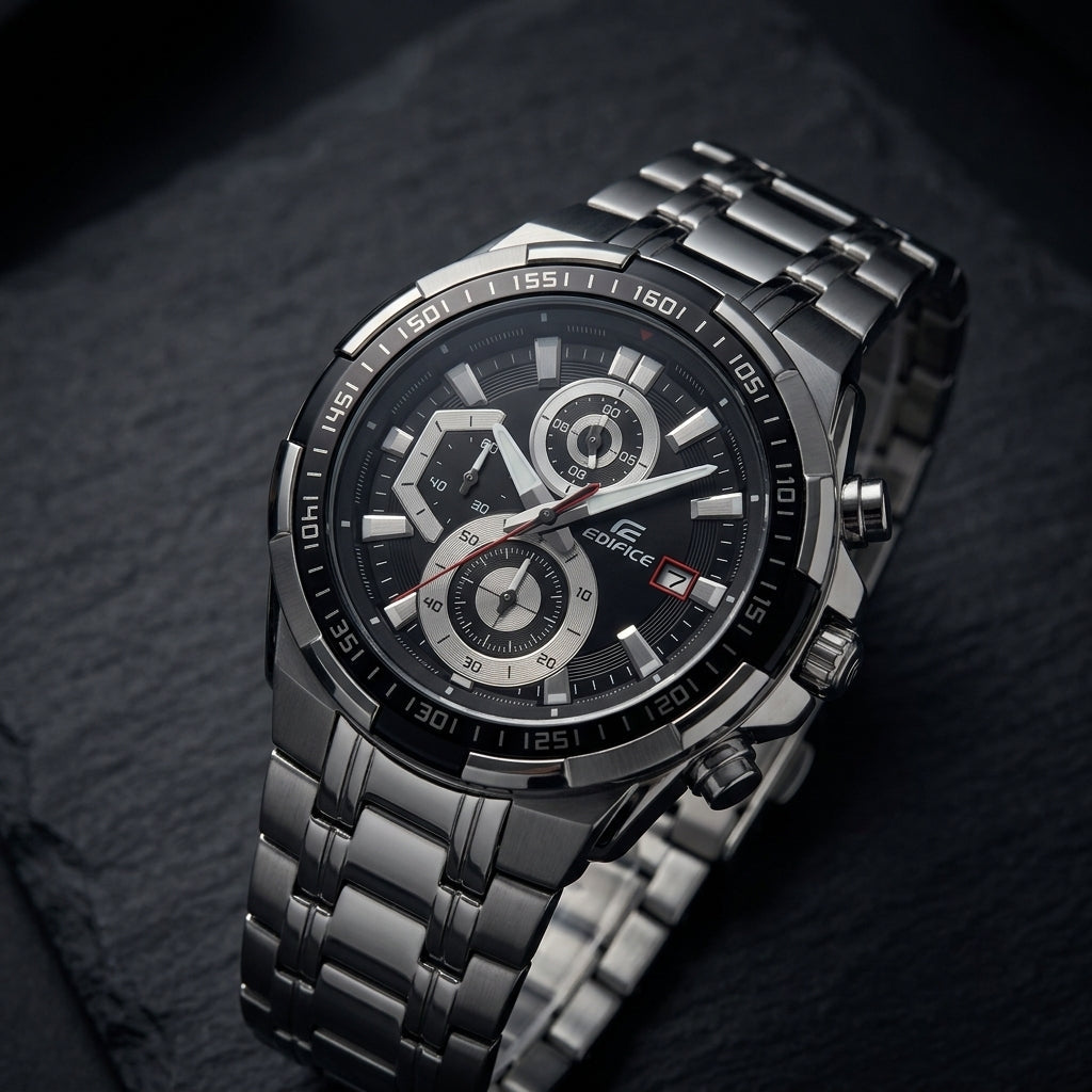 Men's Analog Chronograph Stainless Steel Black Dial Watch