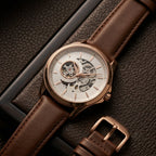 Luxury Men’s Automatic Mechanical Analog Watch with Brown Leather Strap