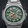 Men's Green Automatic Mechanical Skeleton Watch Stainless Steel Luxury Analog Wrist Watch