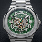 Men's Green Automatic Mechanical Skeleton Watch Stainless Steel Luxury Analog Wrist Watch