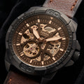 Men's Automatic Skeleton Dial Brown Leather Strap Watch