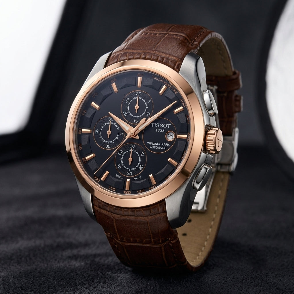 Men's Chronograph Automatic Watch – Brown Leather Strap