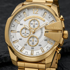 Men's Gold Chronograph Analog Watch with Stainless Steel Strap