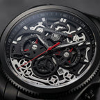 Men's Black Skeleton Chronograph Analog Watch with Stainless Steel Strap