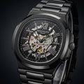 Men's Black Skeleton Automatic Mechanical Watch with Stainless Steel Strap