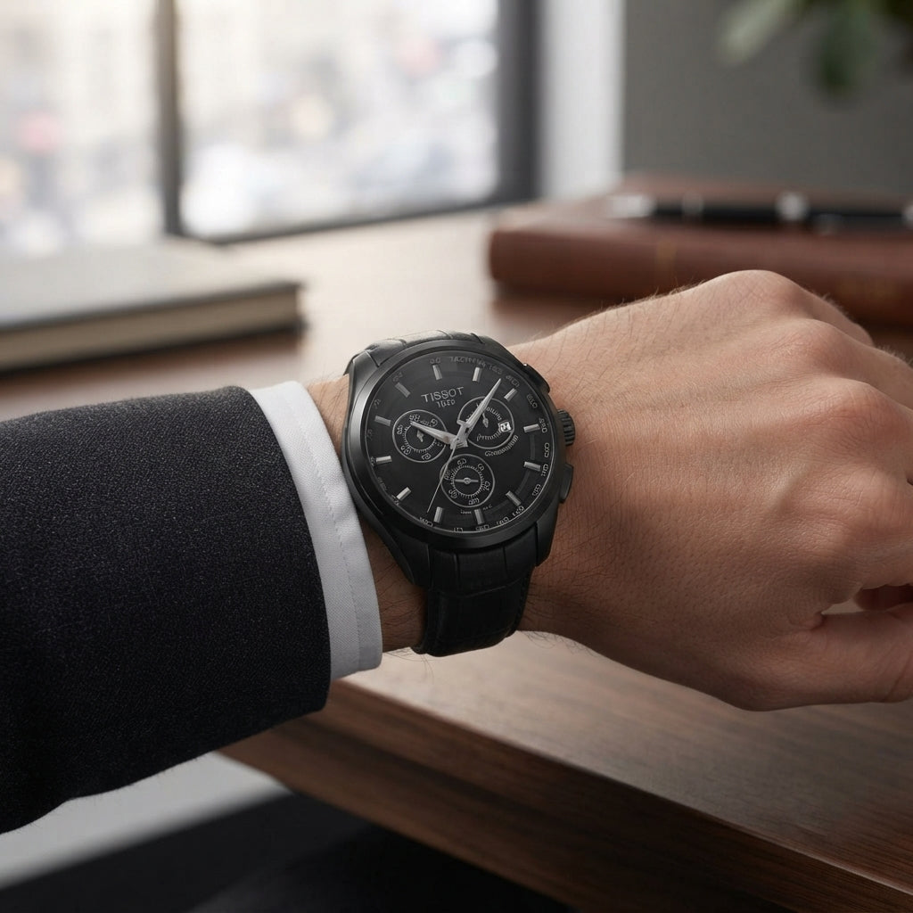 Tissot Black Chronograph Men’s Watch with Leather Strap