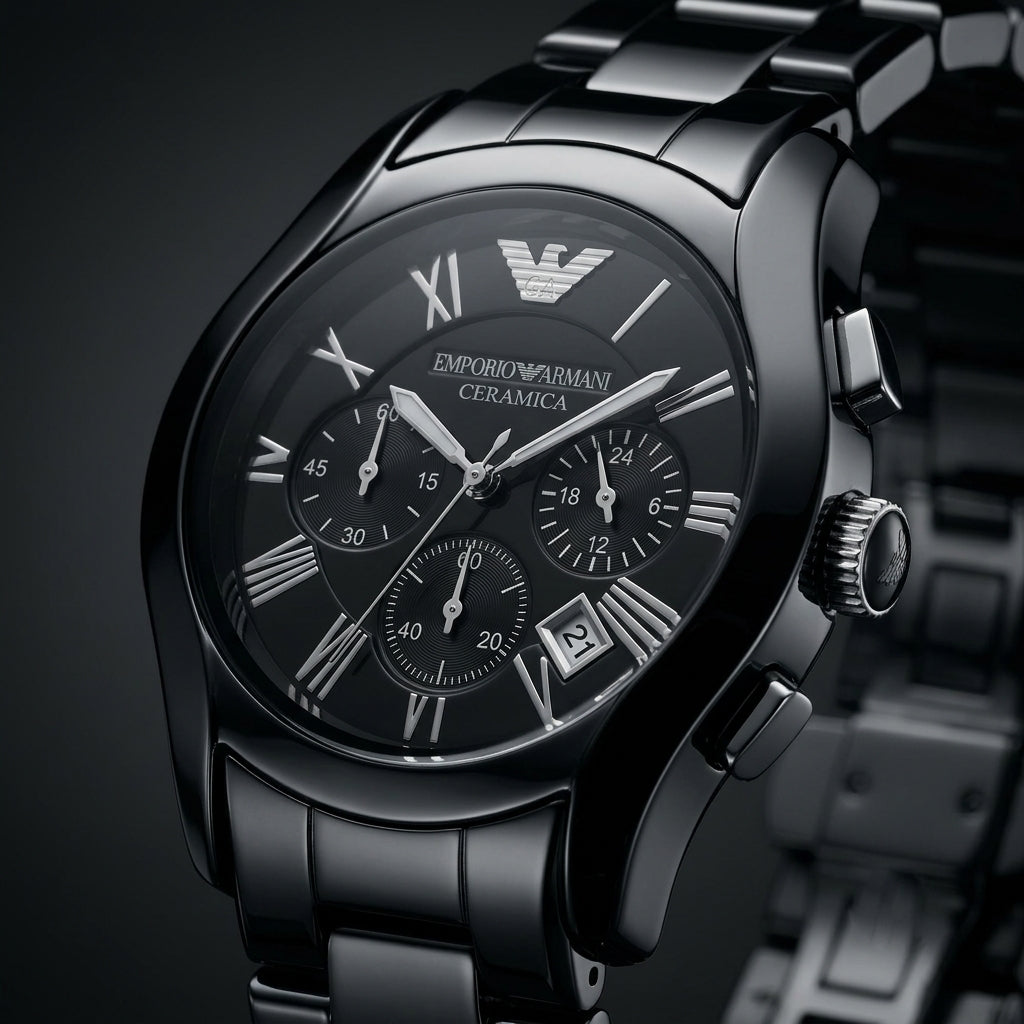 Black Ceramic Chronograph Analog Watch for Men with Date Display