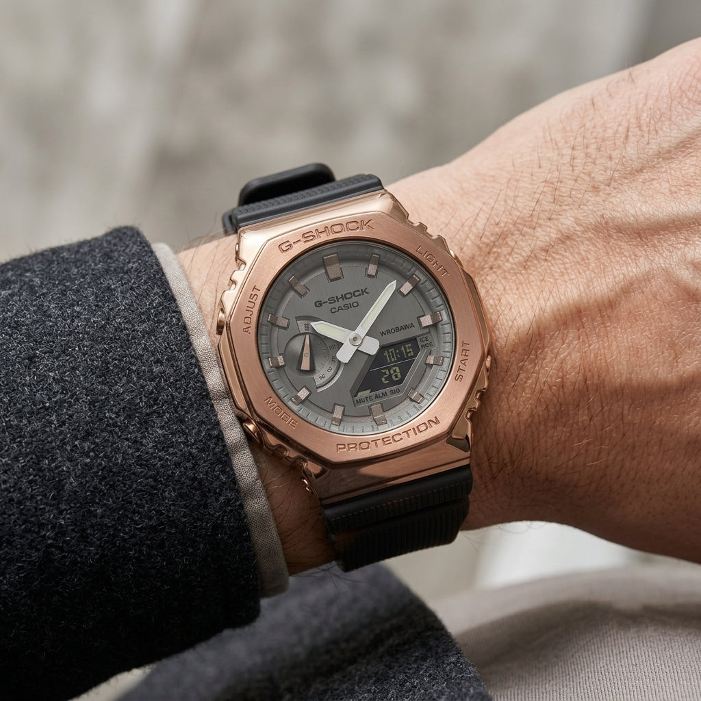 G-SHOCK Style Rose Gold Black Analog Digital Sports Watch