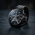Black Chronograph Watch for Men – Stainless Steel Bracelet & Skeleton Dial