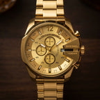 Men's Gold-Tone Chronograph Style Analog Watch with Metal Strap
