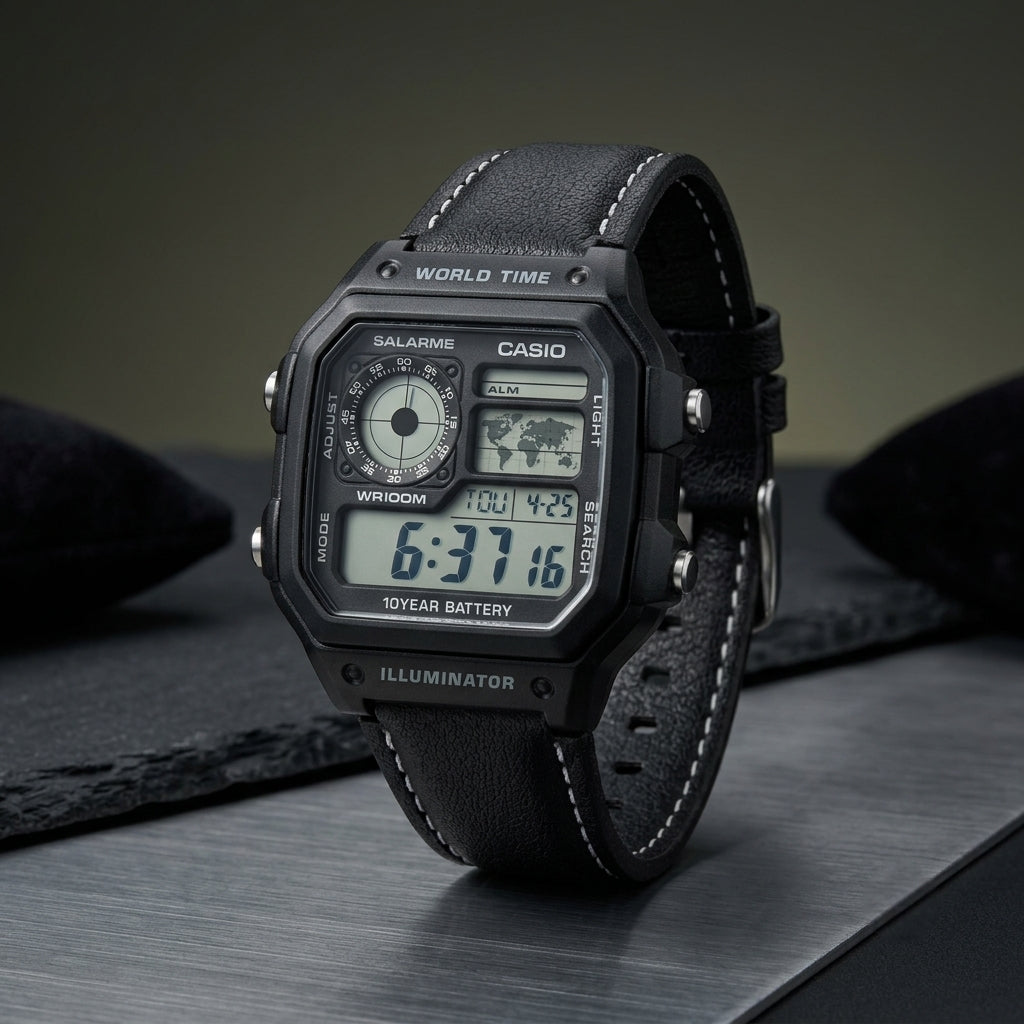 Casio Vintage Digital Black Leather Strap Watch for Men