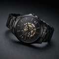 Armani Exchange Automatic Skeleton Watch for Men Black Stainless Steel Analog Wrist Watch