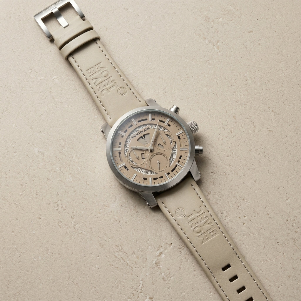 Men's Luxury Chronograph Watch with Cream Leather Strap
