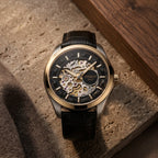 Men's Luxury Skeleton Automatic Mechanical Watch with Black Leather Strap