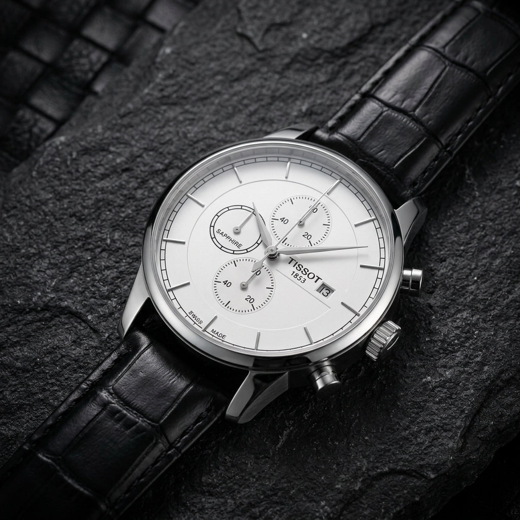 Tissot 1853 Men's Swiss Made Chronograph Watch with Black Leather Strap