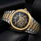 Luxury Men's Automatic Skeleton Watch | Stainless Steel Two-Tone Analog Wrist Watch