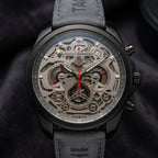 Men's Luxury Skeleton Automatic Style Chronograph Watch with Leather Strap