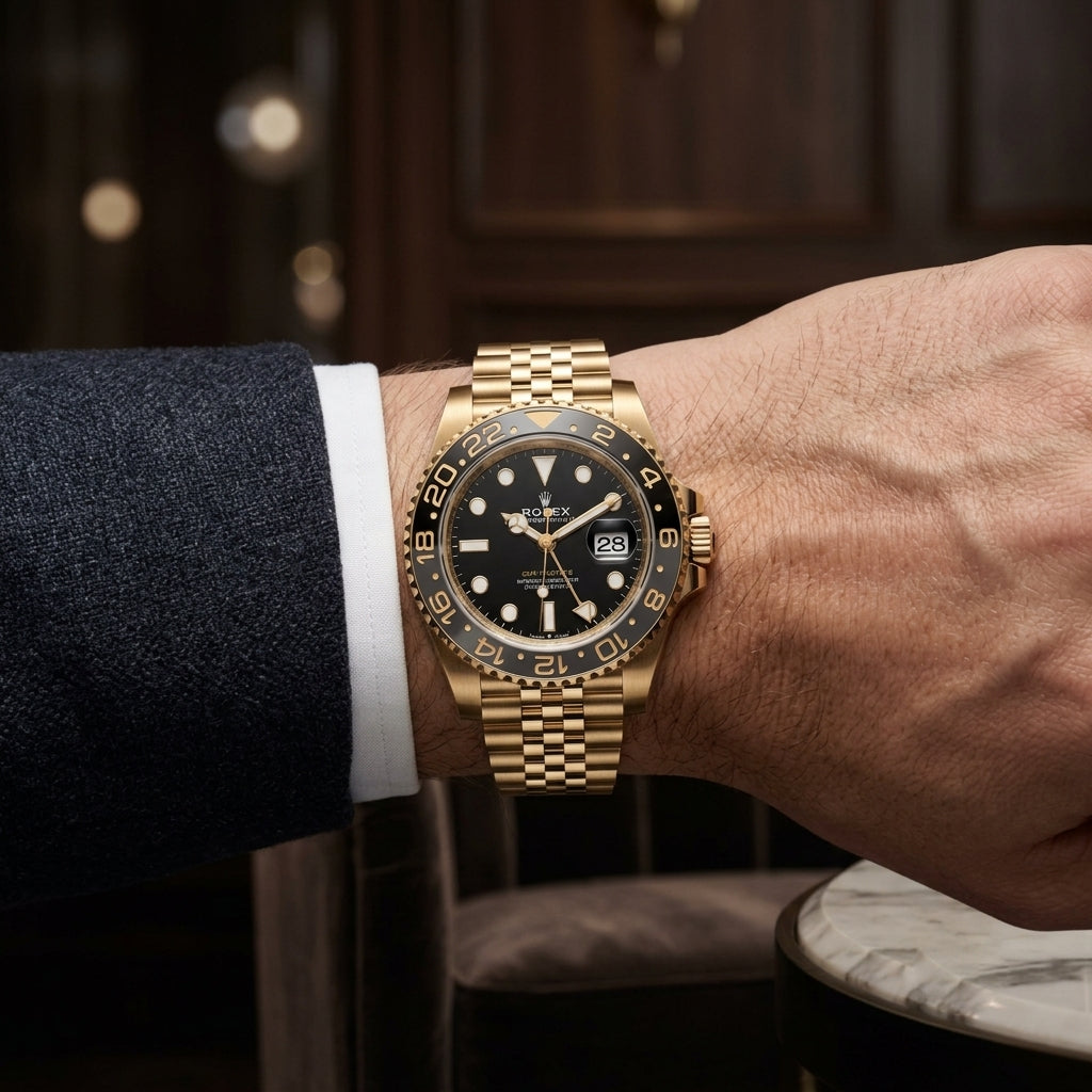 Men's Rose Gold Tone Day-Date Luxury Watch with Brown Dial & Metal Bracelet