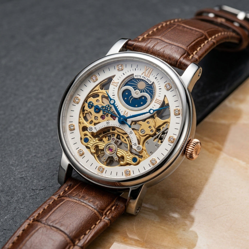 Luxury Skeleton Automatic Mechanical Watch for Men with Leather Strap