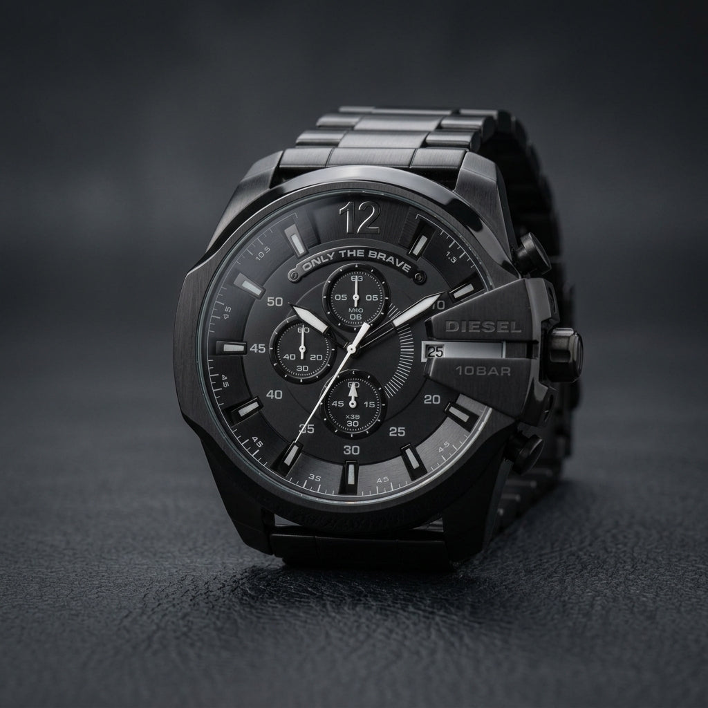 Men's Black Chronograph Analog Watch with Stainless Steel Bracelet & Date Display