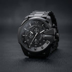 Men's Black Chronograph Analog Watch with Stainless Steel Bracelet & Date Display