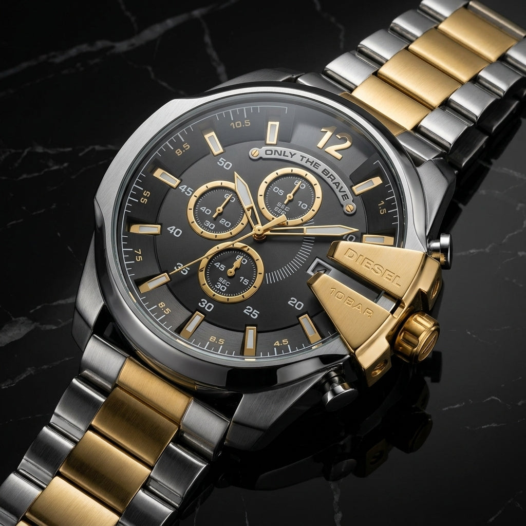 Men's Luxury Chronograph Analog Watch with Stainless Steel Strap