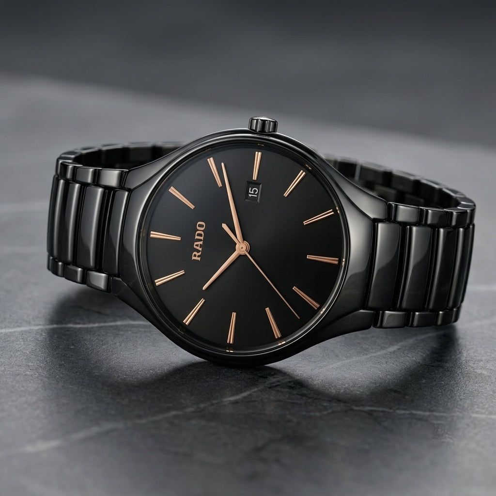 Black Ceramic Link Bracelet Watch for Men