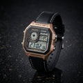 Casio Vintage Digital World Time Black Leather Strap Watch for Men